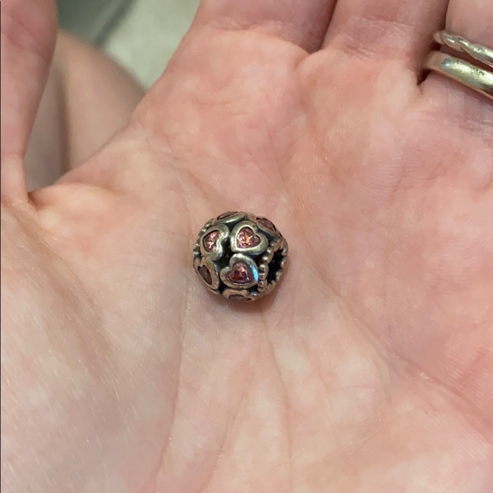 Pink stone hearts Pandora bead